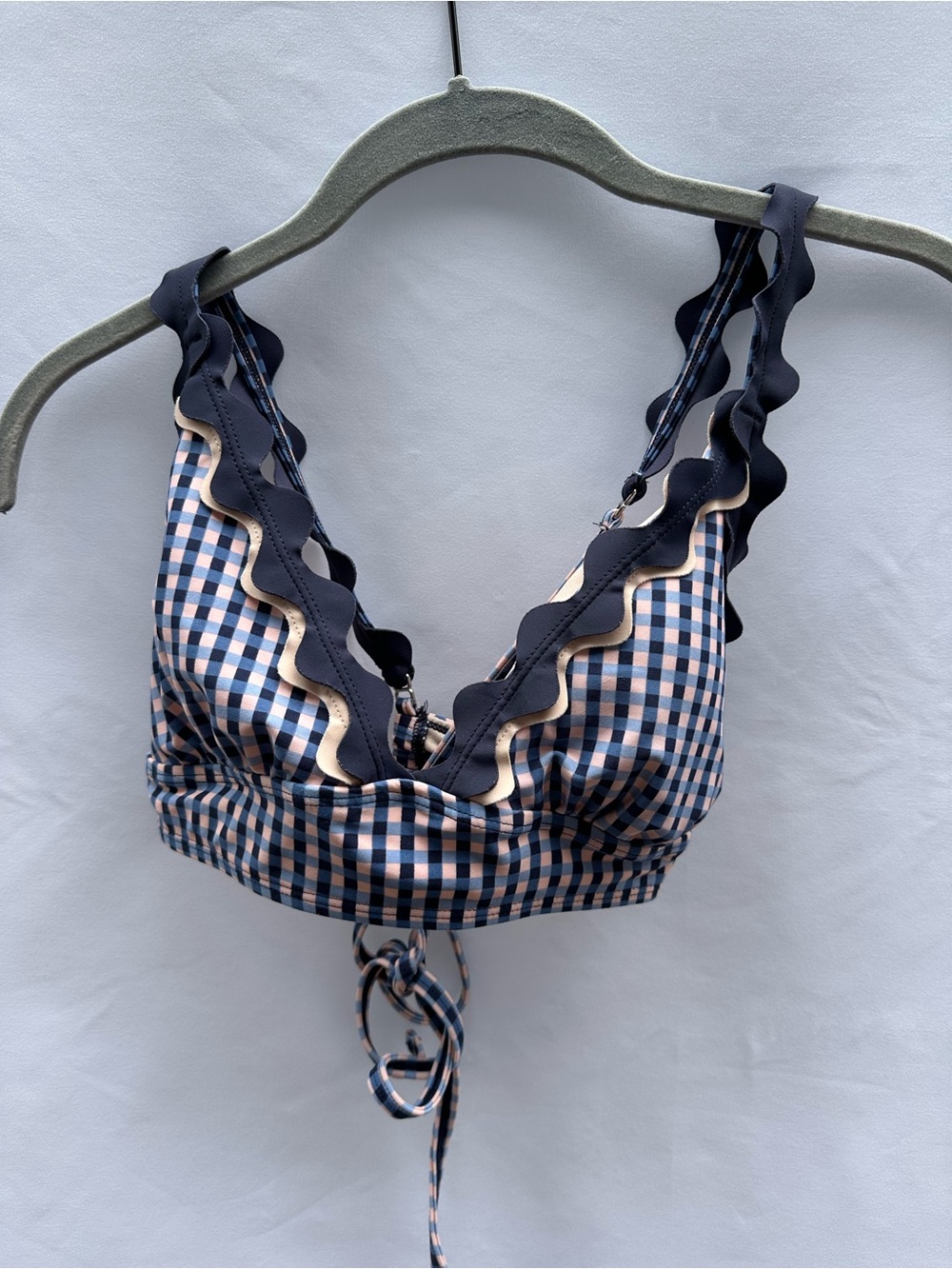 Xhilaration Gingham Bikini Top with Scalloped Trim - Navy & Pink